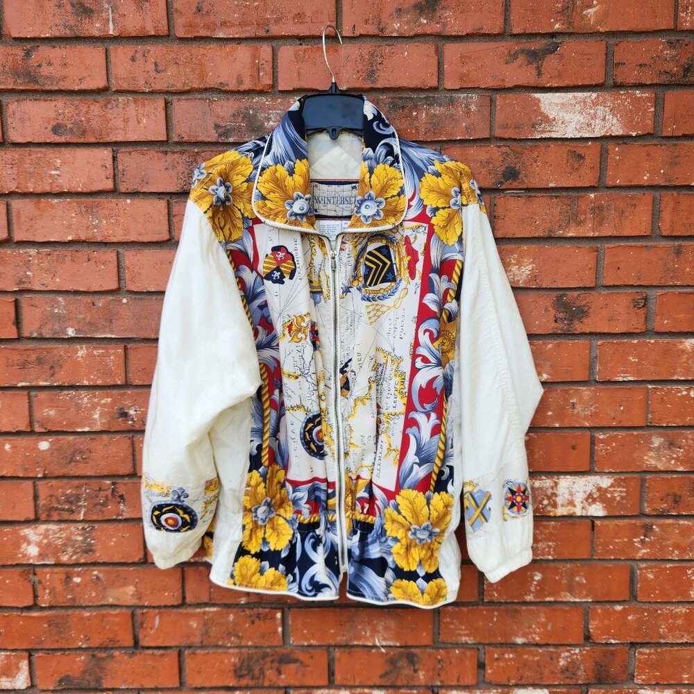 Vintage Winterset Nautical Map Print Jacket M Multicolor Polyester & Nylon